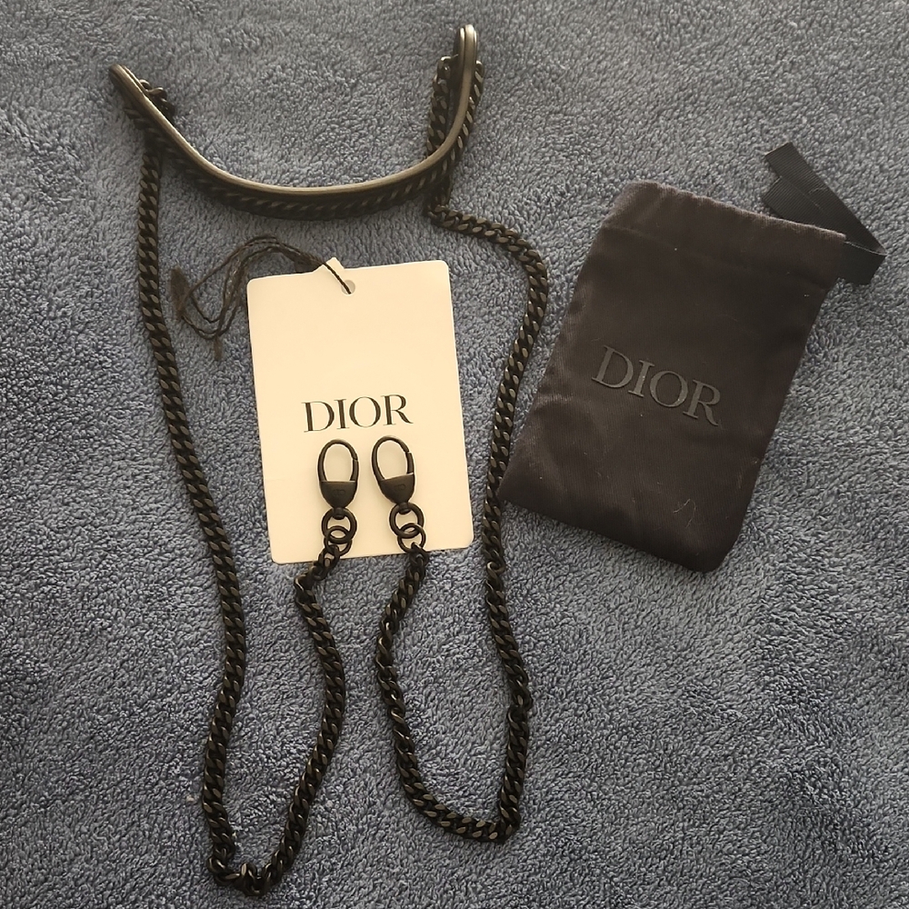 Authentic Dior Matte Black & Leather Chain Strap for Bag